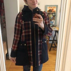 Anthropologie Red & Blue Plaid Wool Coat